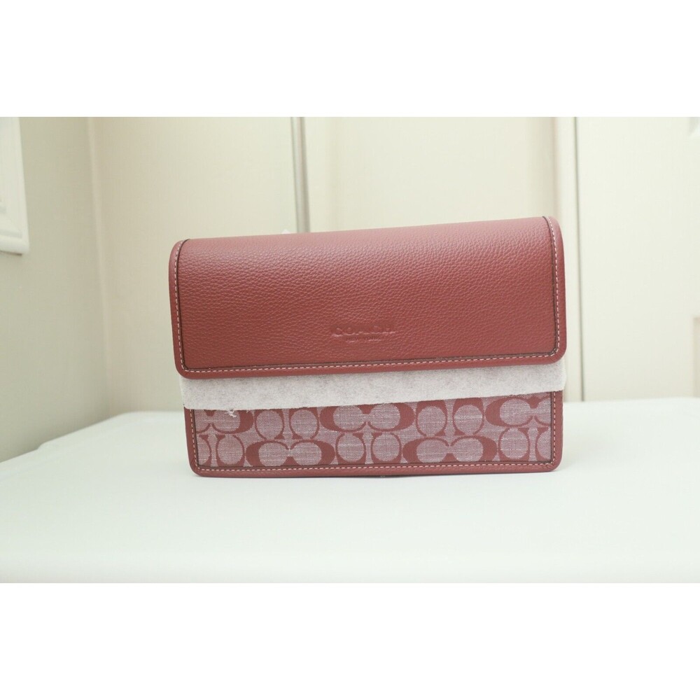 NEW Coach $350  CH828 Turner Wine Signature Chambray Canvas Flap Crossbody